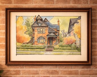 Custom House Portrait Watercolor – Digital Watercolor Artwork Professionally Printed