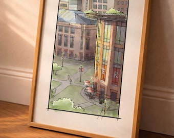 Ohio State Fisher College of Business Art – Mason Hall Rotunda Watercolor Print – Graduation Gift – OSU Alumni Office Wall Decor