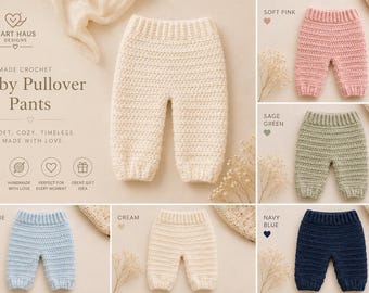 The Litttle Luxe Collection Baby Pullover Pants | Neutral Baby Pants | Newborn Crochet Outfit | Soft Handmade Baby Clothes