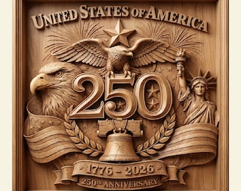 USA 250th Anniversary Patriotic 3D Relief STL | Americana CNC Router File Wood Carving | 2026 Commemorative Decor