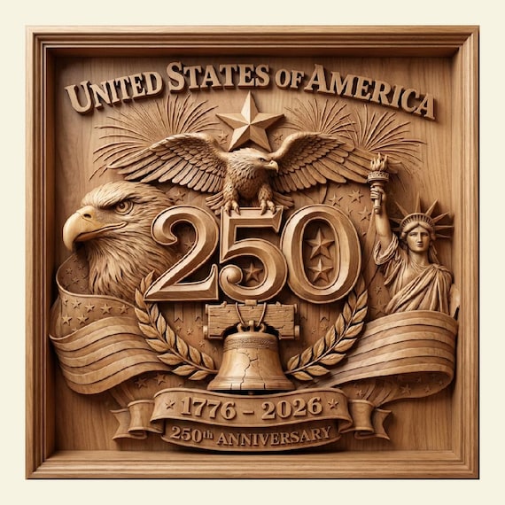 USA 250th Anniversary Patriotic 3D Relief STL | Americana CNC Router File Wood Carving | 2026 Commemorative Decor