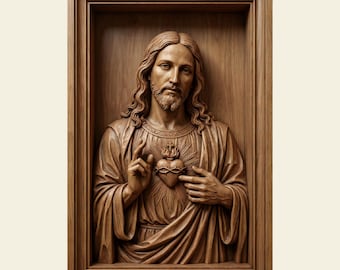 Sacred Heart of Jesus 3D STL CNC File | Religious Catholic Wood Relief | Christian Home Decor Art Gift