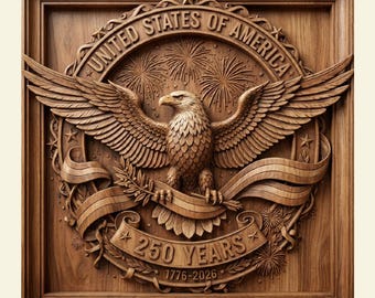 USA 250th Anniversary Bald Eagle 3D Relief STL | Patriotic Wood Carving CNC Router File | Patriotic Decor & Gifts
