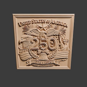 USA 250th Anniversary Patriotic 3D Relief STL | Americana CNC Router File Wood Carving | 2026 Commemorative Decor image 4