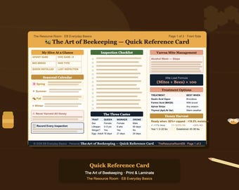 Imker Kurzanleitungskarte | Druckbare PDF | Laminatfertig | Bienenstockinspektion Varroa Ernte