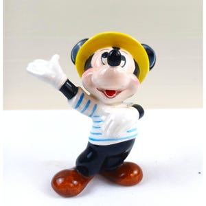 Vintage Mickey Mouse Figurine Disney Yellow Hat Waving Striped Shirt image 1
