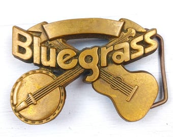 Vintage 1980 Baron Buckles Bluegrass massiv mässing bältesspänne banjo gitarr design