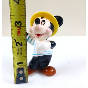 Vintage Mickey Mouse Figurine Disney Yellow Hat Waving Striped Shirt image 6
