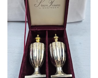 Silver Treasures By Godinger Vintage Salt & Pepper Shakers With Gold Accents In Velvet Box 4 Inches