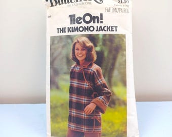 Butterick 5022 Kimonojacka med knytmönster Liten Vintage 1970-tals lös passform