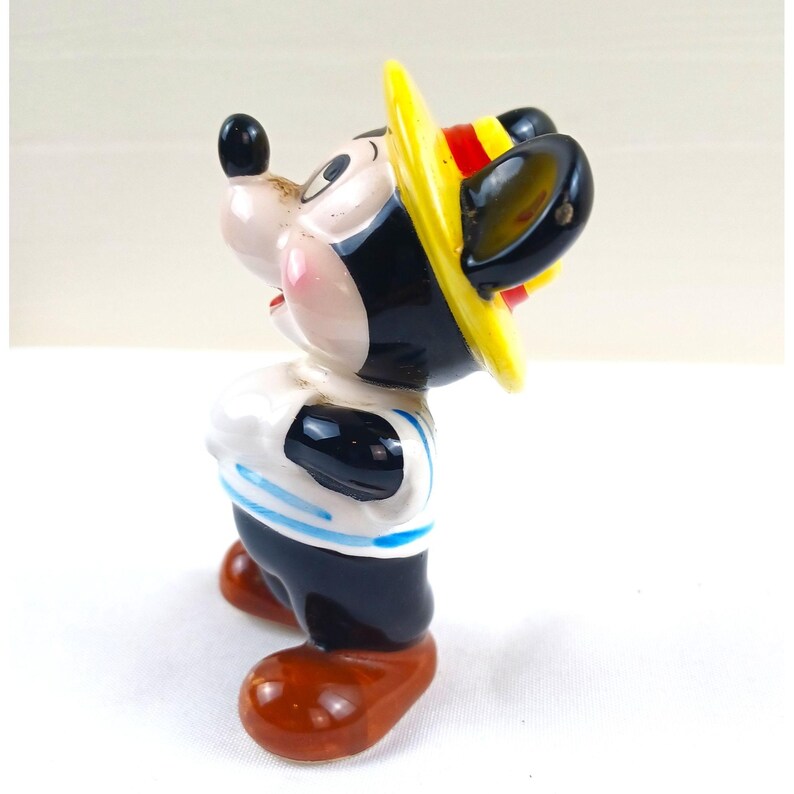 Vintage Mickey Mouse Figurine Disney Yellow Hat Waving Striped Shirt image 2