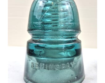 Hemingray Aqua Glass Telegraph Insulator Vintage 3-Inch Embossed Dome Collectible Display Piece. Good working condition.