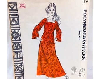 Vintage Polynesian Sewing Pattern Size 12 #202 Kailua- Hawaii MuuMuu