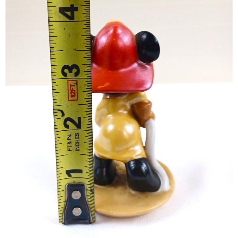 Vintage Mickey Mouse Figurine Fireman Figure Hose Red Hat Ceramic image 4