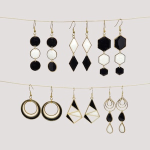 Pendientes llamativos en blanco y negro, de resina dorada, ligeros, geométricos, modernos, estilo boho, joyería regalo para ella.