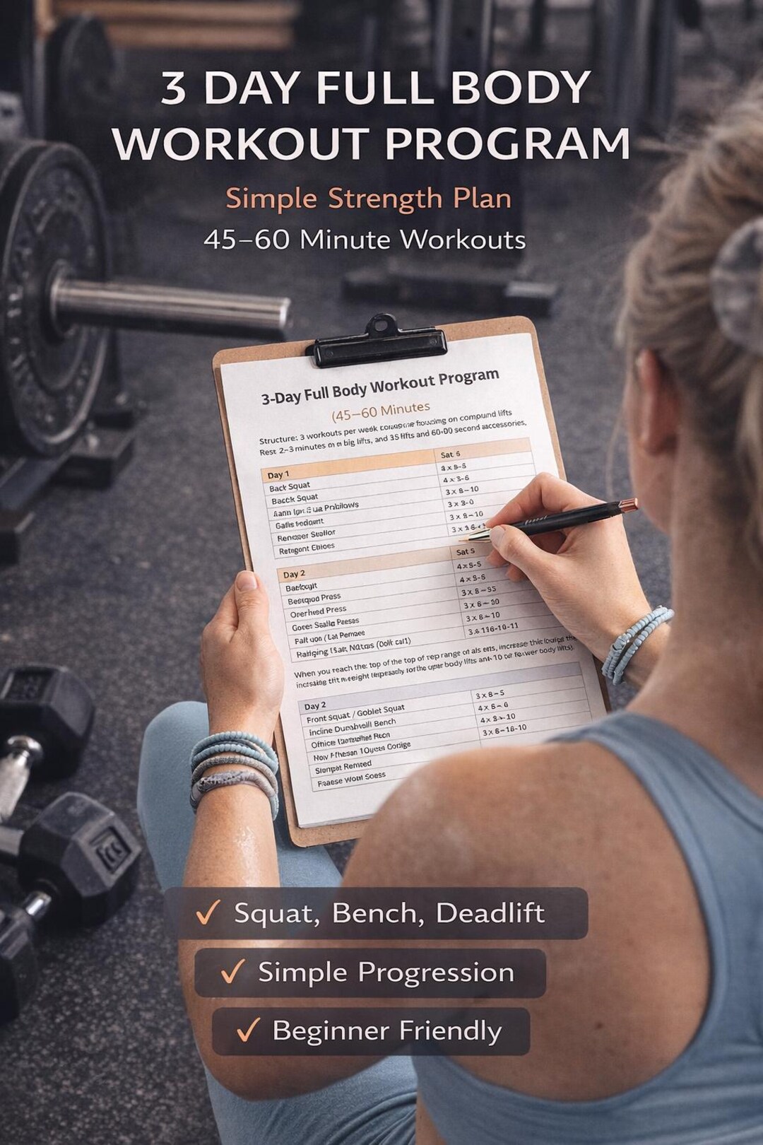 3-day Full Body Workout Program | Beginner Strength Training (digital ...