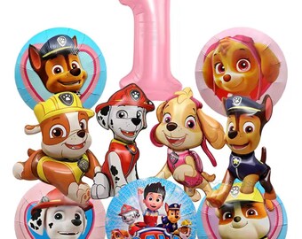 Paw Patrol Birthday Balloons Kit, Pink Number Foil Balloon, Chase Skye Marshall Rubble Bouquet, Toddler Party Decor, 10 Pcs Set