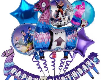 7pcs Fort Game Night Birthday Party Supplies Balloon Bundle | Kids Party Foil Helium Balloons, Video Gaming Decor