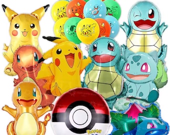 Ensemble de 21 ballons d'anniversaire à thème Pokeman - Ballons en aluminium pour décorations murales bricolage Squirtlee Bulbasar Charmande | Cadeaux d'anniversaire anime