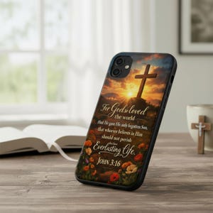 John 3:16 Cross Sunset iPhone Case | Christian Faith Scripture Phone Cover