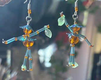 Brincos artesanais de fada das flores | Pingente de fada da floresta com miçangas | Ganchos de prata 925