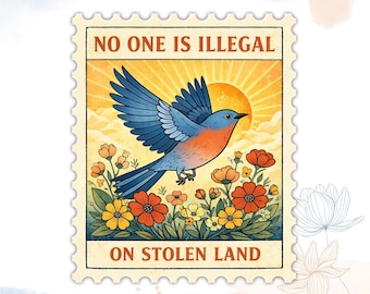 No One is Illegal On Stolen Land Sticker Indigenous Human Rights Activism Social Justice - Vinyl Die Cut Waterproof Stickers for Water