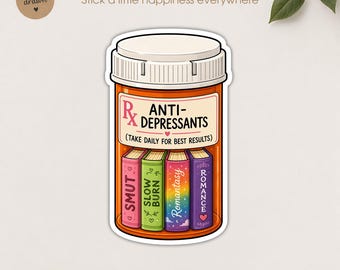 Anti Depressant Books  Waterproof Kindle StickerS  E-Reader Sticker Book Merch Laptop Sticker Bookish Gift  Book Lover