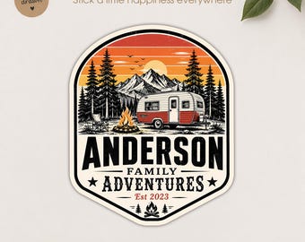 Family Adventures Personalized RV Decal, Custom Camper Sticker, Family Road Trip Trailer Sign, Motorhome Door Decor, RV C