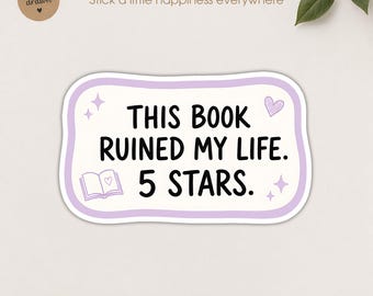 This Book Ruined My Life 5 Stars  Waterproof Kindle Sticker E-Reader Stickers Book Merch Bookish Gift Book Lover