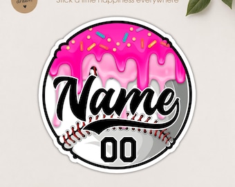 Drip Custom Baseball & Softball Sticker with Name and Number – Personalized Drip Glaze Sports Decal with Sprinkles Sticker for Water Bottle