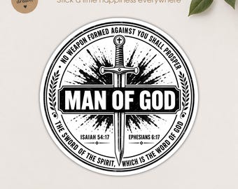 Man of God Sticker, Jesus Cross Christian Faith Religious Bible Verse Catholic Inspirational Quote Waterproof Sticker for Gi