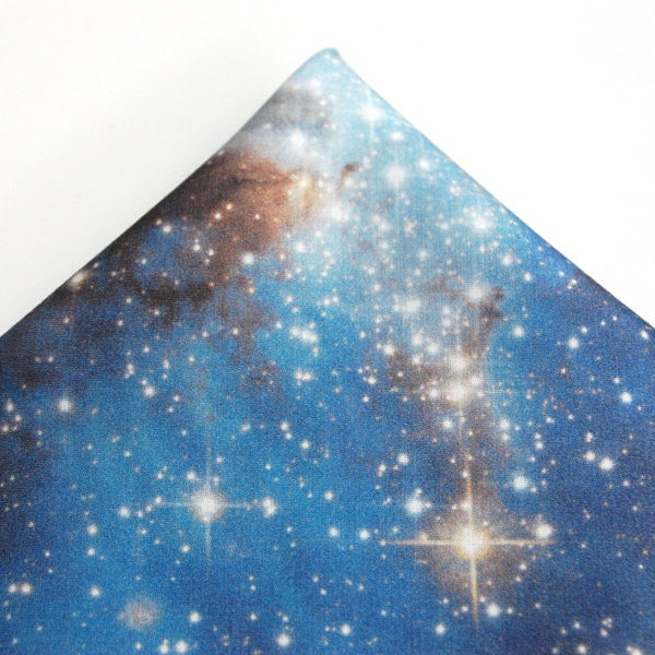 Galaxy Nebula Print Cotton Silk Pocket Square "Blue Haze" Wedding Stars Space