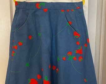 Vintage Strawberry A Line Skirt 70’s Sweet Denim Womens Clothing