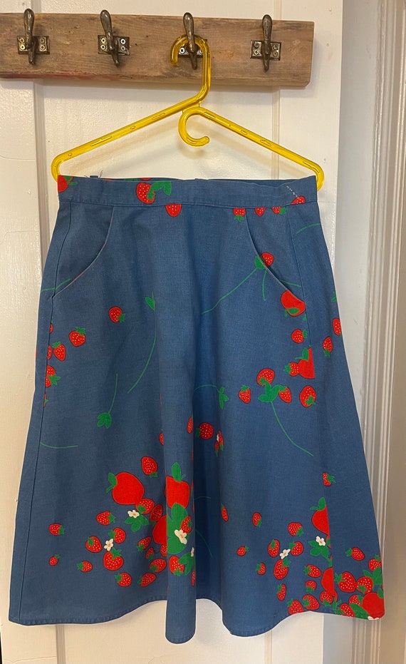 Vintage Strawberry A Line Skirt 70’s Sweet Denim … - image 1