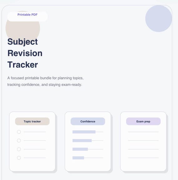 Subject Revision Tracker | GCSE Study Planner, Exam Prep (PDF Download) | Easy to use