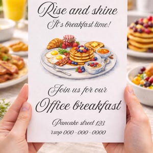 Sveglia e pronti, è ora di colazione! Invito semplice per un evento a colazione (modello)