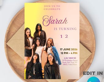 Editable Pop Star Birthday Invitation | Trendy Girl Group Music Party (Digital Invite)