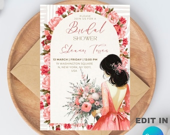 Elegant Editable Bridal Shower Invitation Template | Floral Bride-to-Be Invite | Instant Download