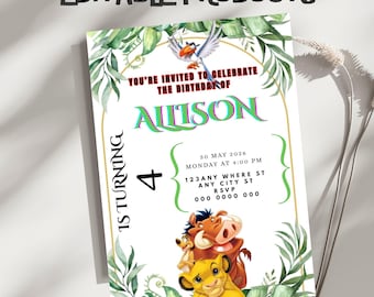 Lion Birthday Party Invitation Template, Ediatble Canva Design (5x7), Digital Download.