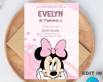 Minnie Mouse Birthday Party Invitation, Editable Canva Design (5x7), Digital Download.