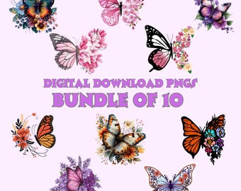 Floral Butterfly PNG Bundle | Watercolor Clipart, Sublimation Designs (Digital Download)