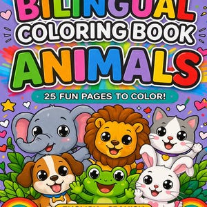 Animal Bilingual Coloring Book for Kids, English + Spanish