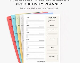 Minimalist Weekly Productivity Planner Goal Task Organizer (Digital Download)