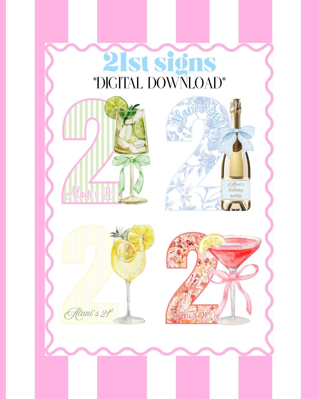 21st Birthday Sign Templates | Cocktail Party Decor (digital Download ...
