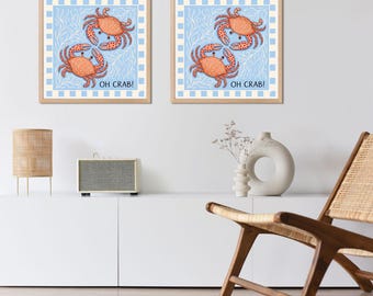 Crab Print – Coastal Nursery Wall Art, Beach Illustration Poster (Digital Download)