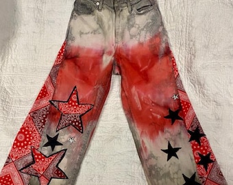 Hand Tie Dyed Jeans with star patches