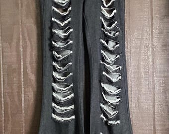 Upcycled Black Flare Jeans | Distressed Patchwork Denim | Red Bandana Star | Roses & Plaid | One of a Kind Festival Pants | Wearable Art