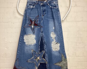 Stars in my eyes reworked denim maxi skirt