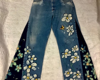 Flower Flare reworked work jeans.