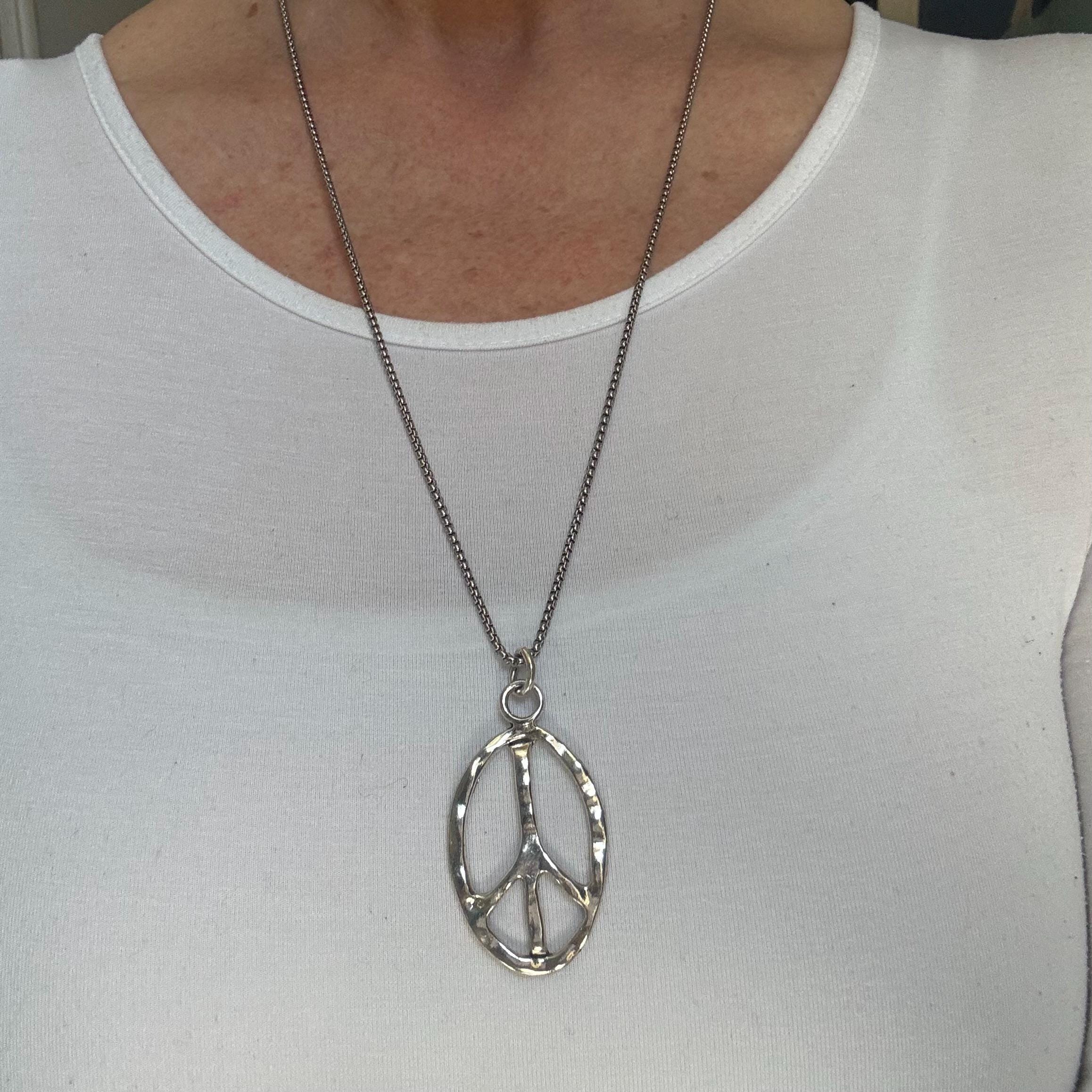 Chain Peace Sign Adjustable Silver Peace Sign Necklace | Slider Chain - Etsy